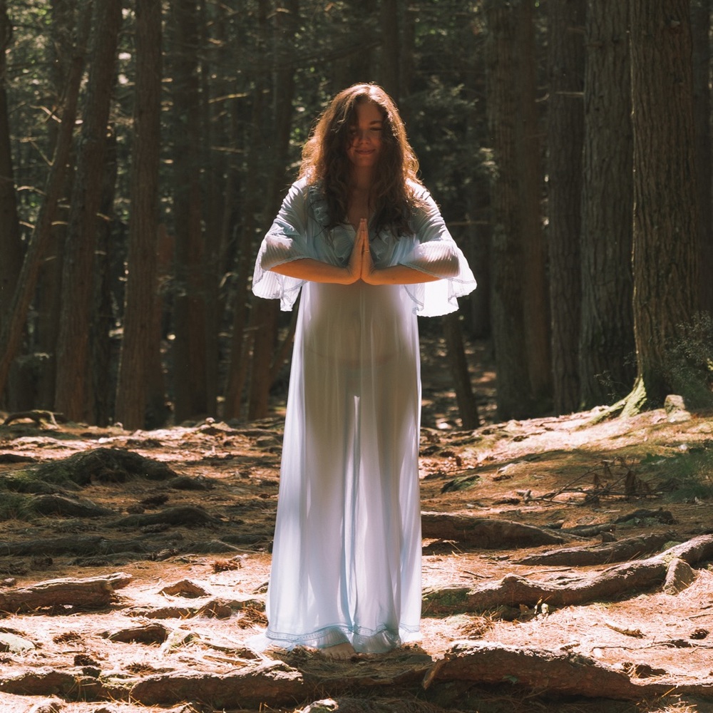 Vintage Sheer Pale Blue Maxi Dress with Flared Sleeves